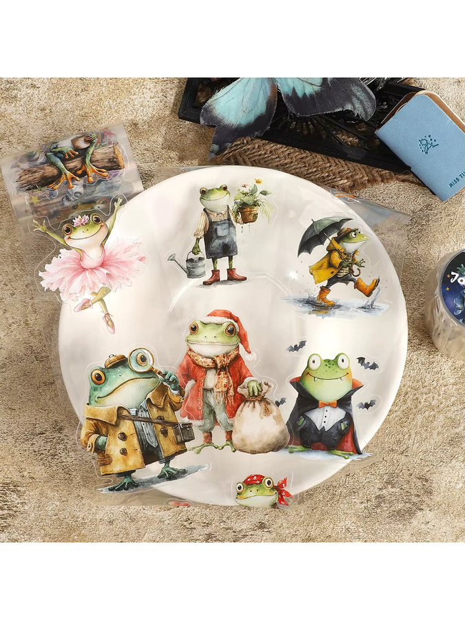 JIANWU Washi Tape mit Vintage Frosch-Landschaftsmotiv für Scrapbooking und DIY-Tagebuch, Mehrfarbig, Breite: 6 cm, Länge: 200 cm - Bild 4
