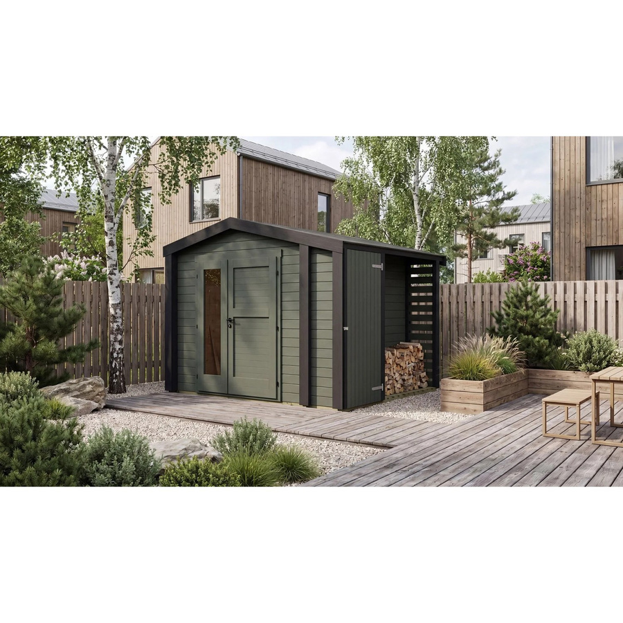 Weka Holz-Gartenhaus Killarney mit Satteldach in Grau-Grün lasiert, B/T/H: 361 x 313 x 246 cm - Bild 2