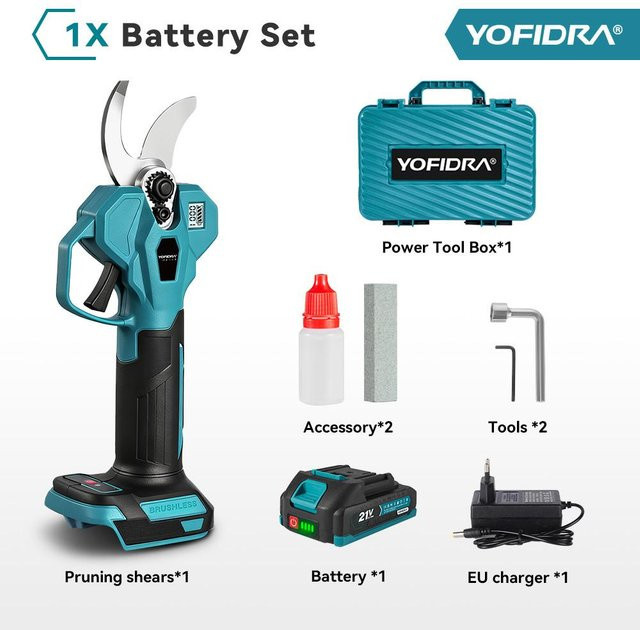 YOFIDRA Bürstenlose elektrische Astschere kabellos mit 2 Gängen für Makita LXT Akku, Petrol, 32 mm Schnittkapazität - Bild 1