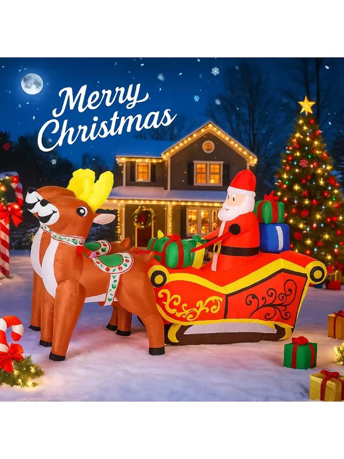 Aufblasbare Weihnachtsdekoration Santa Schlitten mit Rentier und Geschenktasche, LED beleuchtet, mehrfarbig - Bild 5