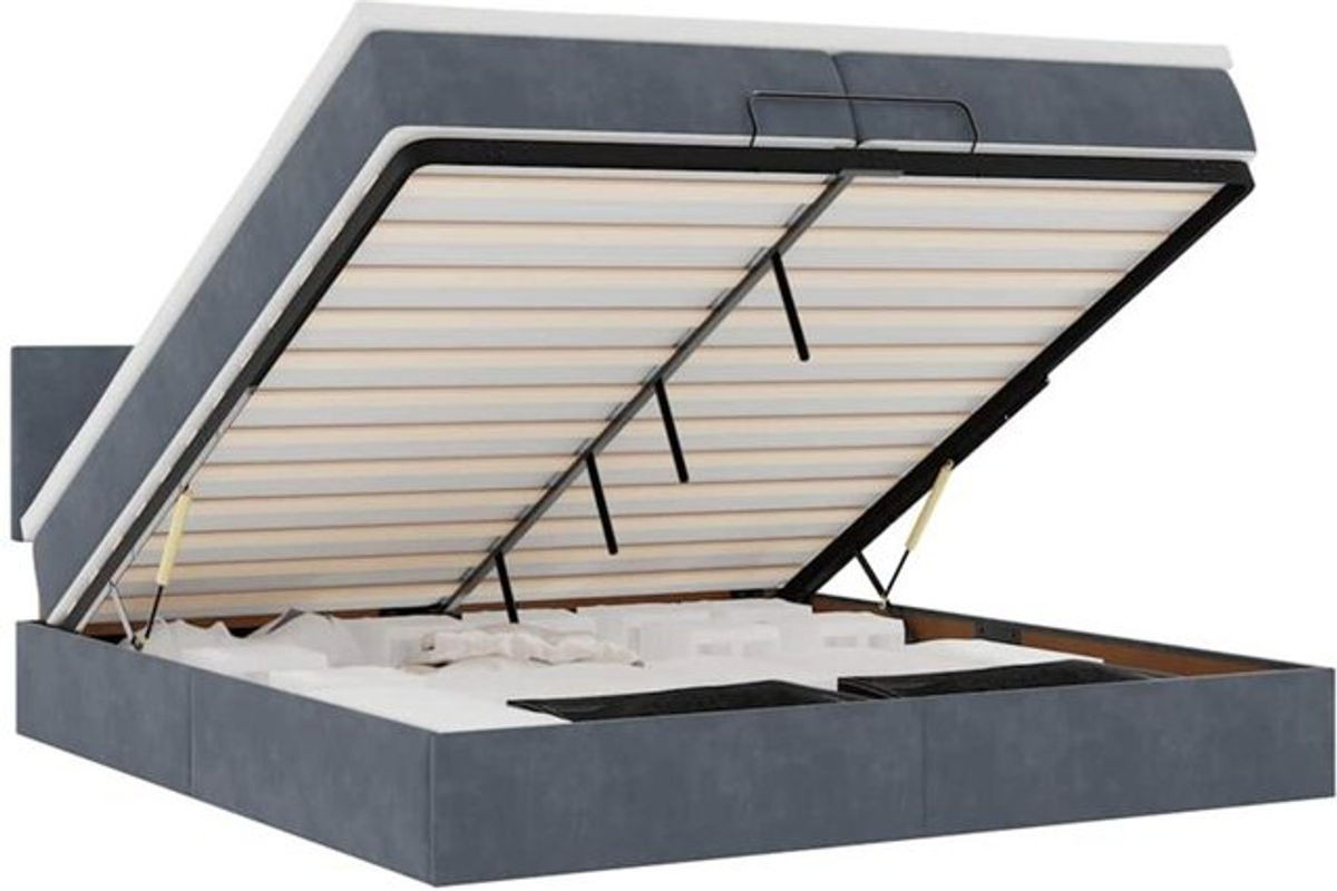 Vidaxl Ottoman Polsterbett mit Matratze aus Samt in Anthrazit B/T/H: 200 x 200 x 88 cm - Bild 1