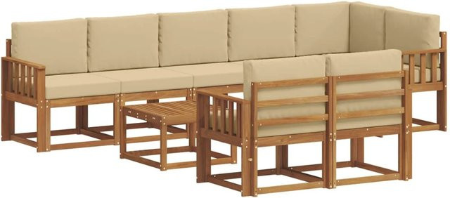 vidaXL Outdoor-Sofagarnitur aus Akazienholz in L-Form mit 9-teiligem Set, Farbe Natur und Beige - Bild 1