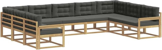 vidaXL Outdoor-Sofagarnitur in U-Form aus massivem Akazienholz mit Kissen in Anthrazit und Weiß - Bild 1