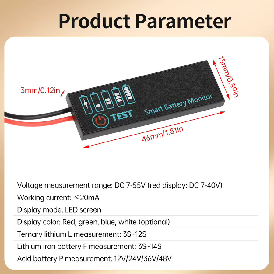 Aideepen Digitales Voltmeter zur Spannungsanzeige für Batterieladung von 7-55V in Blau oder Schwarz - Bild 3