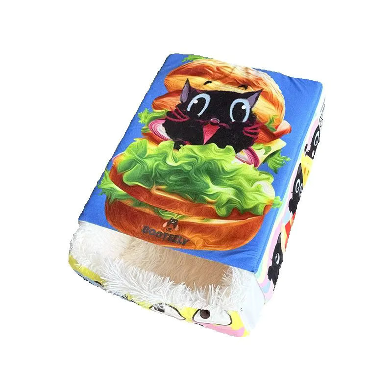 BOOTEELY Plüsch-Katzenbett Hamburger-Design als gemütliche Snackbox für Katzen in Schwarz und Multicolour - Bild 3