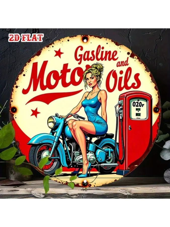 Vintage Metall-Garagenschild CIFBUY Pin-Up Girl Wanddekoration Rund Multicolour - Bild 3