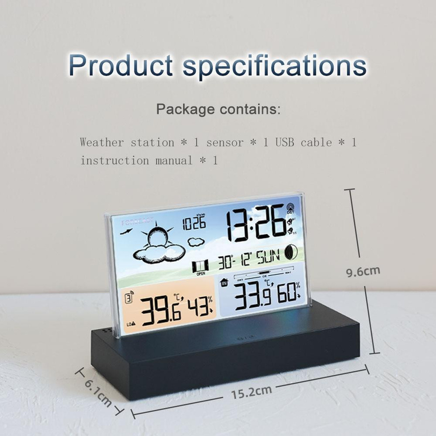 Tooarts Digitaler Wecker mit Temperaturanzeige, Luftfeuchtigkeit und Wettervorhersage, Tischuhr in Schwarz - Bild 4