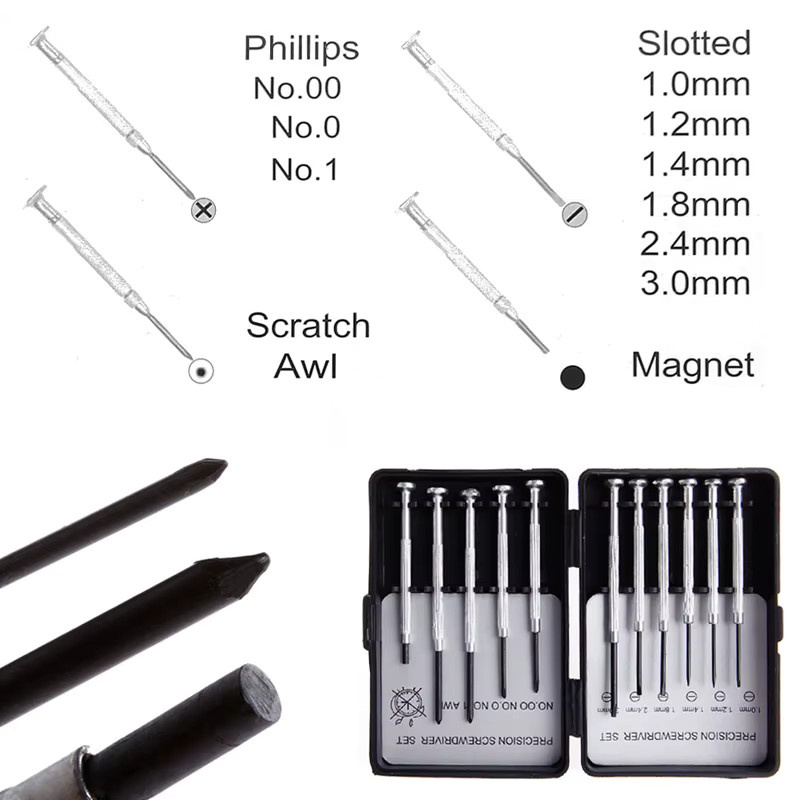Wnew 11-teiliges Micro Präzisions Schraubendreher Set in Silber für Uhren, Schmuck und Gläser-Reparaturen - Bild 3