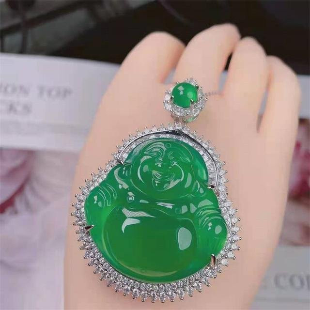 Wucifang Jewelry Halskette Anhänger, 925 Silber, High Ice Jade Buddha, Unisex, grün - Bild 1