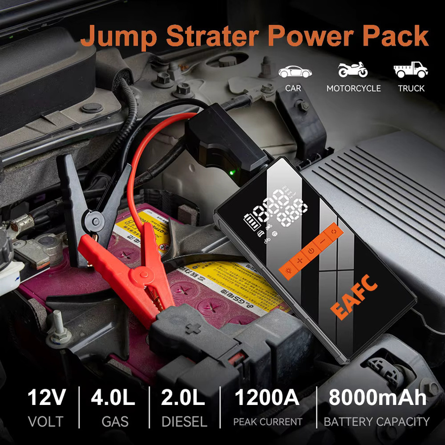 EAFC Auto-Starthilfe Powerbank mit 150PSI Luftpumpe und Batterie-Notfall-Booster in Schwarz - Bild 2