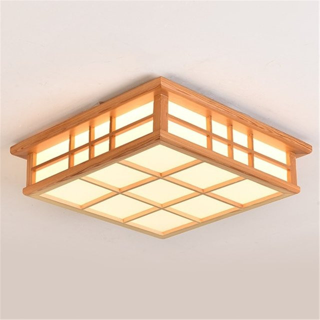 MZISOSOD Moderne Quadratische LED Deckenleuchte aus Holz in Weiß mit Warmweißem Licht - Bild 1