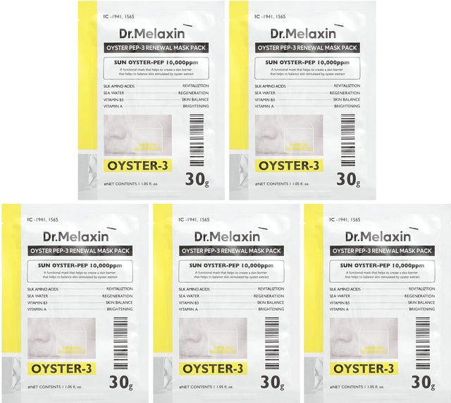 Dr.Melaxin Austern-Pep-3 Renewal Gesichtsmaske, 5 Blatt, 30g, mit Niacinamid und Peptiden - Bild 1