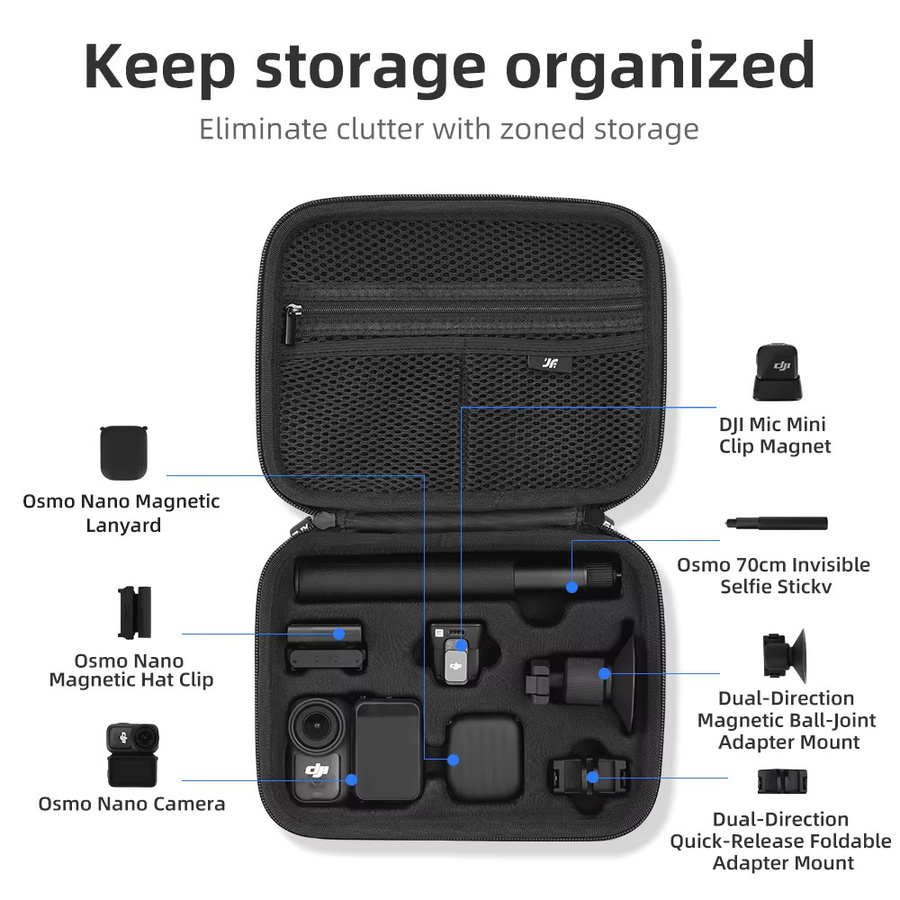 XFJI Tragetasche aus PU-Leder für DJI Osmo Nano Combo, schwarze Umhängetasche und Organizer-Reisetasche - Bild 2