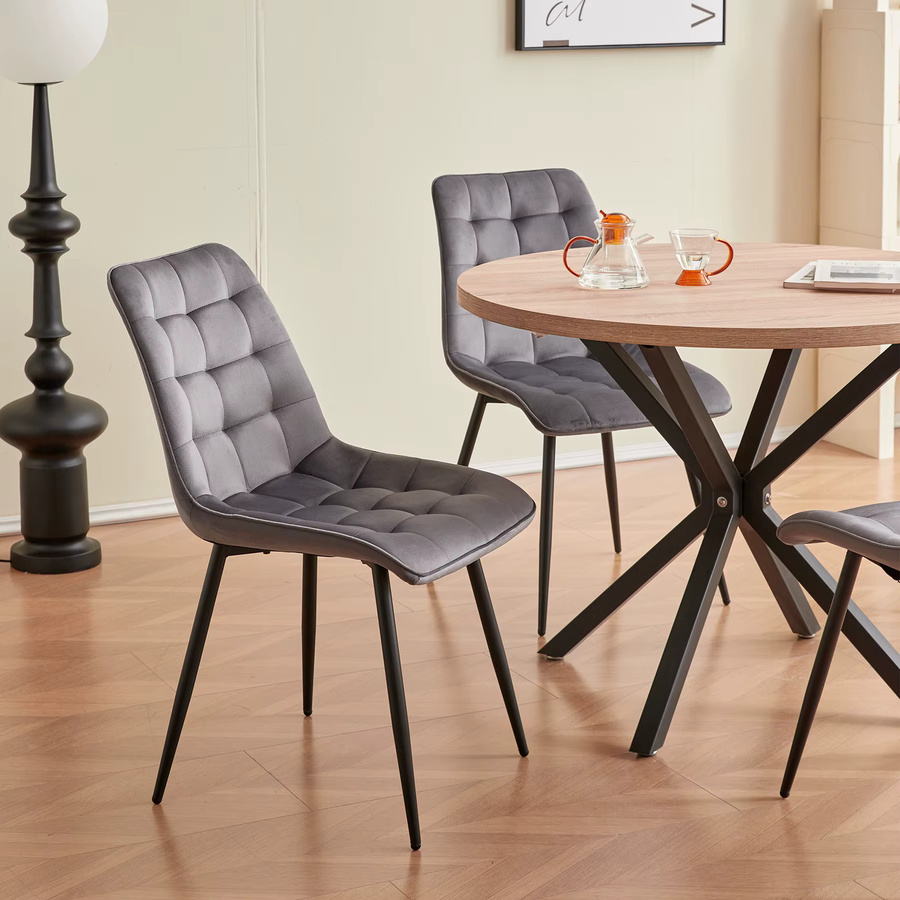 EGOONM Set moderner Samt-Esszimmerstühle mit Metallbeinen in Schwarz oder Grau - Bild 3