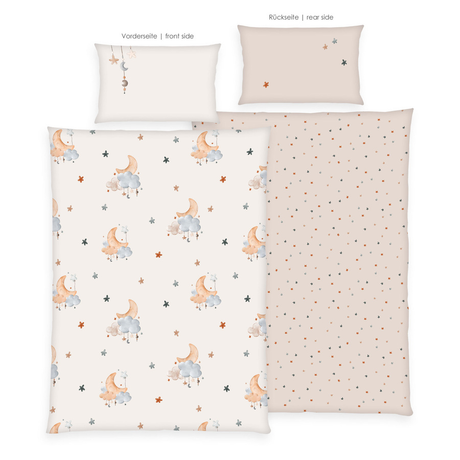 Herding Baby und Kinder Bettwäsche Moon and Stars aus Flanell in Beige, bestehend aus Bettbezug und Kissenbezug, B/H: 100 x 135 cm, Kissen: 40 x 60 cm - Bild 1