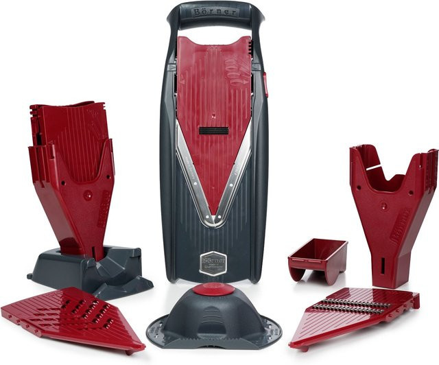 Börner Vital Gemüsehobel Profi Set Rot/Schwarz mit Dressing Funktion, Mandoline, Fruchthalter, Marinierrolle, 2x Messereinschub, Schieberbox und Dockingstation - Bild 1