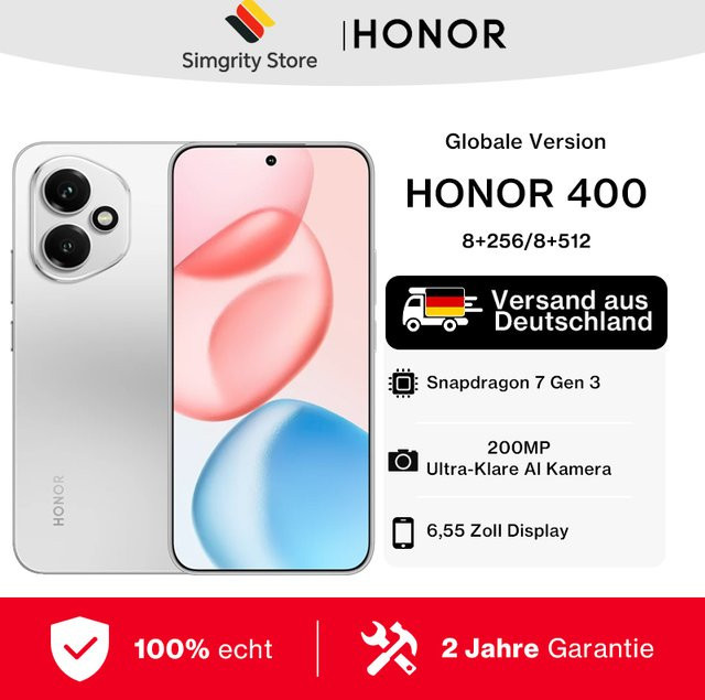 Honor 400 Smartphone 5G Midnight Black 256GB 8GB RAM mit 6,55 Zoll AMOLED Display und Snapdragon 7 Gen 3 - Bild 1