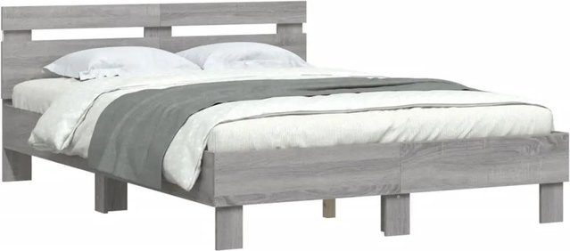 vidaXL Bettgestell mit Kopfteil, LED-Beleuchtung und USB-Ladeport, Grau Sonoma, B/T/H: 120 x 190 x 70 cm - Bild 1