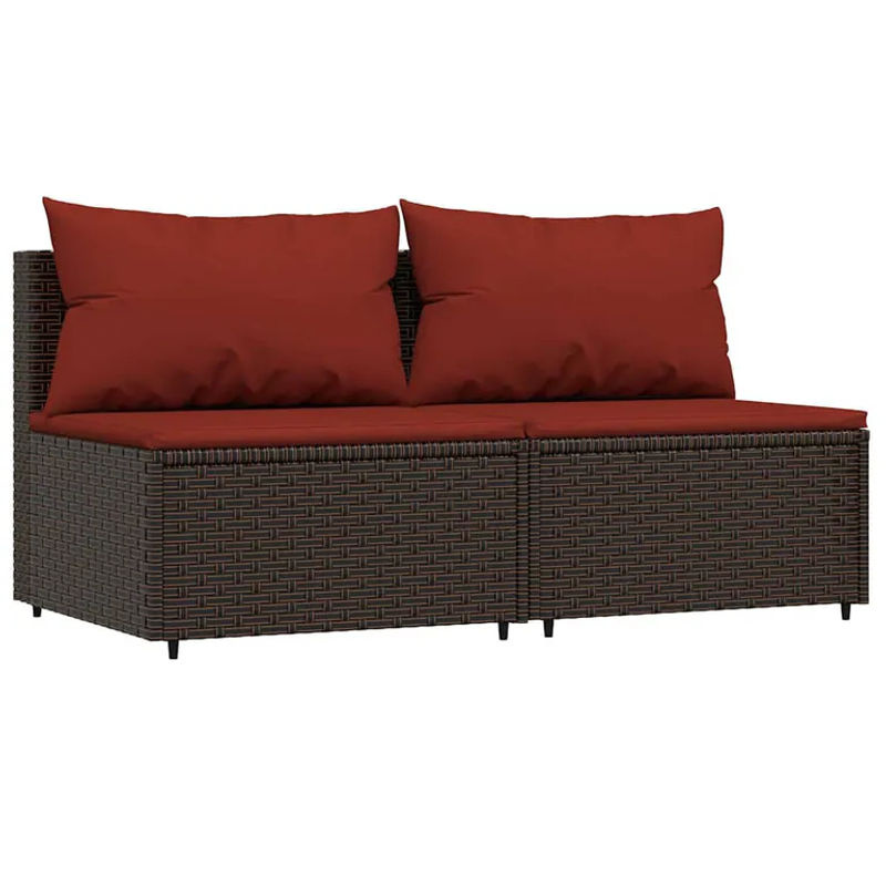 Vidaxl Set aus 2 mittleren Sofamodulen mit Kissen aus Polyrattan in Braun - Bild 4