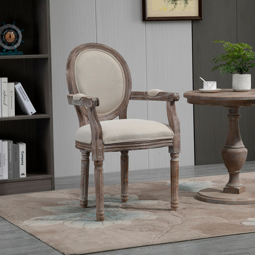 HOMCOM Esszimmerstuhl Retro mit Armlehnen aus Gummiholz in Cremeweiß und Beige, B/T/H: 55,5 x 55,5 x 96 cm - Bild 3
