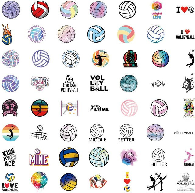 55 Stück Volleyball Graffiti Aufkleber Set in Multicolour von Binchi Outdoor Product zur Dekoration von Laptop, Trinkbecher und Koffer - Bild 1