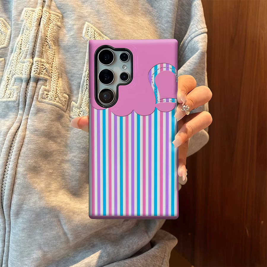 Glänzende doppelschichtige Rückseiten-Handyhülle Pink Cloud Stripes für Samsung Galaxy S25 Ultra, S24 und S23 Ultra Plus - Bild 5