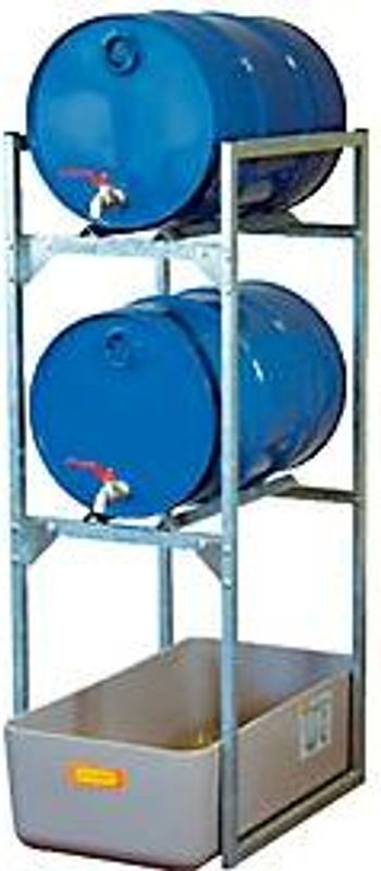 CEMO Fassregal Typ 120 Variante 1 mit Auffangwanne und Fassauflage für 2 x 60-L-Fässer, Grau-Blau, B: 82,0 cm, T: 45,0 cm, H: 131,0 cm - Bild 3
