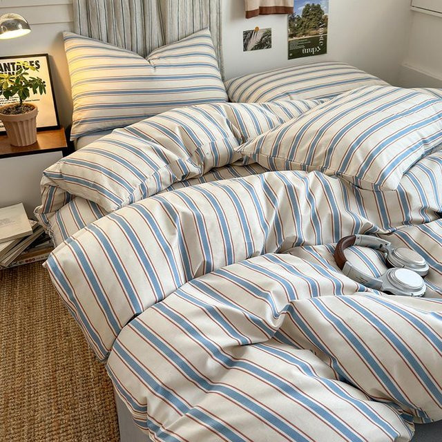 Bin Chi Textiles Bettwäsche-Set aus 100% Baumwolle mit Streifen-Design in Weiß, 3-teilig (1 Bettbezug und 2 Kissenbezüge), B/H: 150 x 200 cm - Bild 1