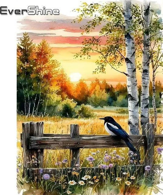 Evershine DIY Diamantmalerei Sonnenuntergang Landschaft als Mosaik-Strass-Bild in Multicolour zur Wanddekoration - Bild 1
