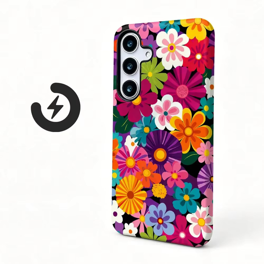 Magnetische Schutzhülle mit bunter Blumen-Optik und 2-in-1 Schutzfolie für Samsung Galaxy S26 S25 S24 S23 S22 S21 Plus Ultra FE A15 A16 Multicolor - Bild 2