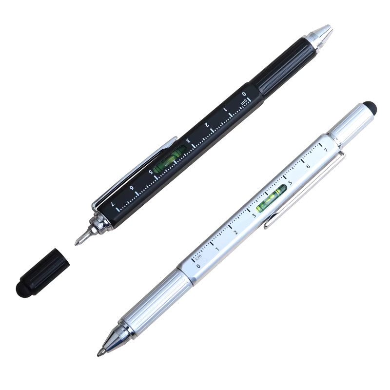Genkky 5-in-1 Metallstift mit Kugelschreiber, Schraubendreher, Lineal und Wasserwaage in Schwarz - Bild 2