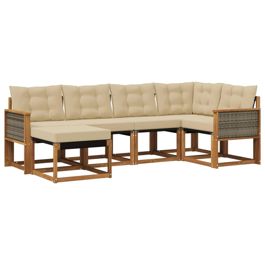 vidaXL Outdoor-Sofagarnitur L-Form aus Akazienholz mit Textilene und Kissen in Natur-Beige - Bild 2