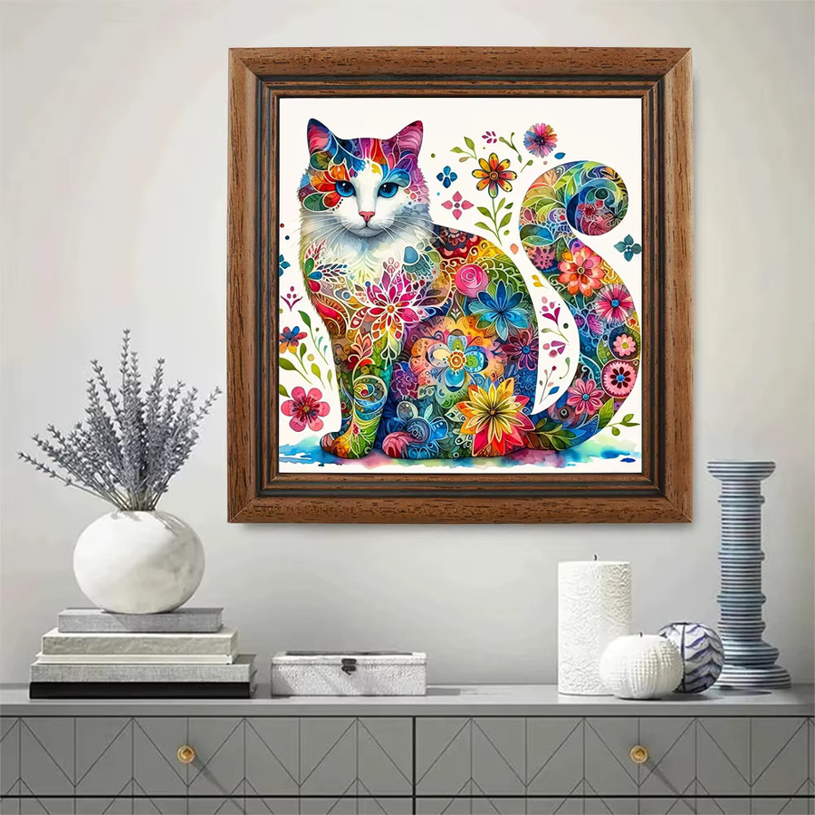 EverShine Diamant-Malerei Katze und Blume DIY 5D Mosaik Set mit bunten Strasssteinen, B/B/H: 20 x 20 x 20 cm - Bild 3