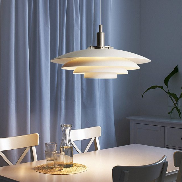 BANMENG Nordische E27 LED-Pendelleuchte aus Metall in Weiß für Wohnzimmer, Schlafzimmer und Esszimmer - Bild 1