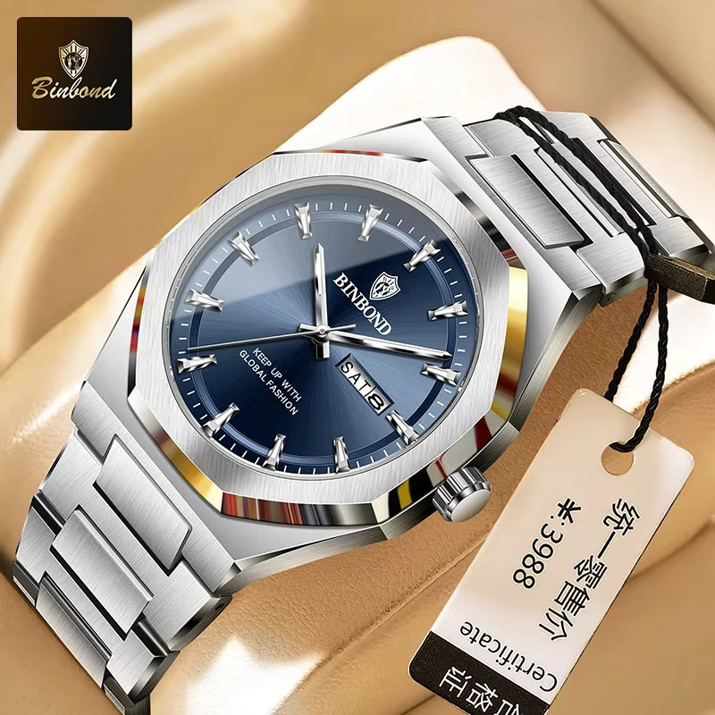 BINBOND Armbanduhr Edelstahl, Quarz, Blau, Herren - Bild 2