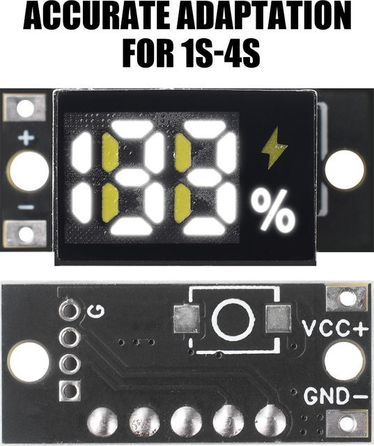 Aideepen Digitale Batteriekapazitätsanzeige für 1S-4S 3,2V LiFePO4 Batterien, Leistungsanzeigemodul in Schwarz - Bild 1