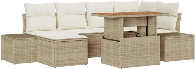 vidaXL Garten-Sofa-Set aus Poly-Rattan in Beige mit 7 Teilen, inklusive Polster und integriertem Stauraum - Bild 1