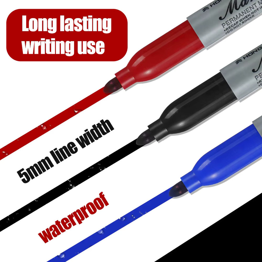 Permanentmarker Set mit feiner Spitze in Blau und Mehrfarben, wasserfest und schnell trocknend für Kunststoff, Metall und Karton - Bild 2