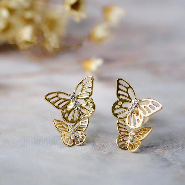Huitan Ohrstecker Schmetterling, Goldfarben, Zirkonia, Damen - Bild 1