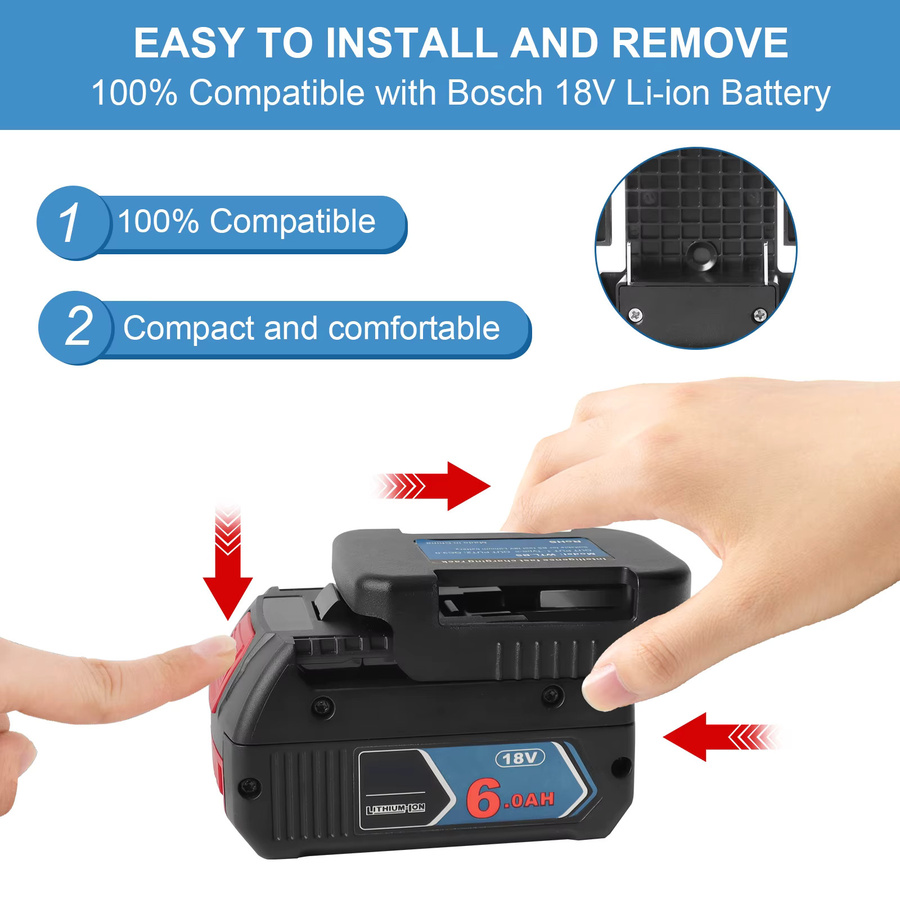 PD USB-C Schnellladegerät für Bosch 18V Akku BAT Serie, QC 3.0, 22,5W, Schwarz - Bild 2