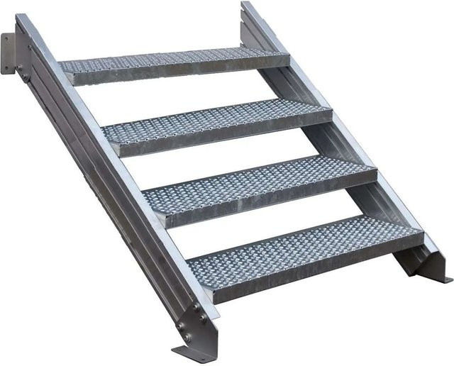 Treba Außentreppe Alaska 3 aus Aluminium mit 4 Lochblechstufen in Silber, Breite: 100 cm, Tiefe: 27 cm - Bild 1