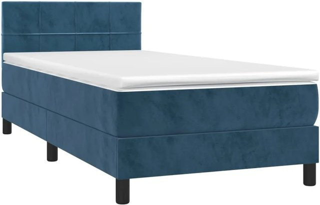 vidaXL Boxspringbett mit Matratze in Dunkelblau, Hybridbett aus Samt mit LED-Unterbettbeleuchtung und USB-Ladeanschluss, B/T: 100 x 200 cm - Bild 1