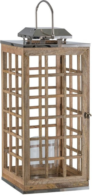 Laterne GASPER von THE HOUZZ in Braun aus Holz und Aluminium mit Glas, rustikaler Tischlaterne für Teelichter - Bild 1