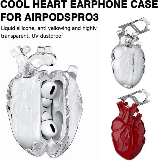 Apple AirPods Pro 3 Schutzhülle aus Flüssigsilikon mit Herz-Design in Transparent - Bild 1