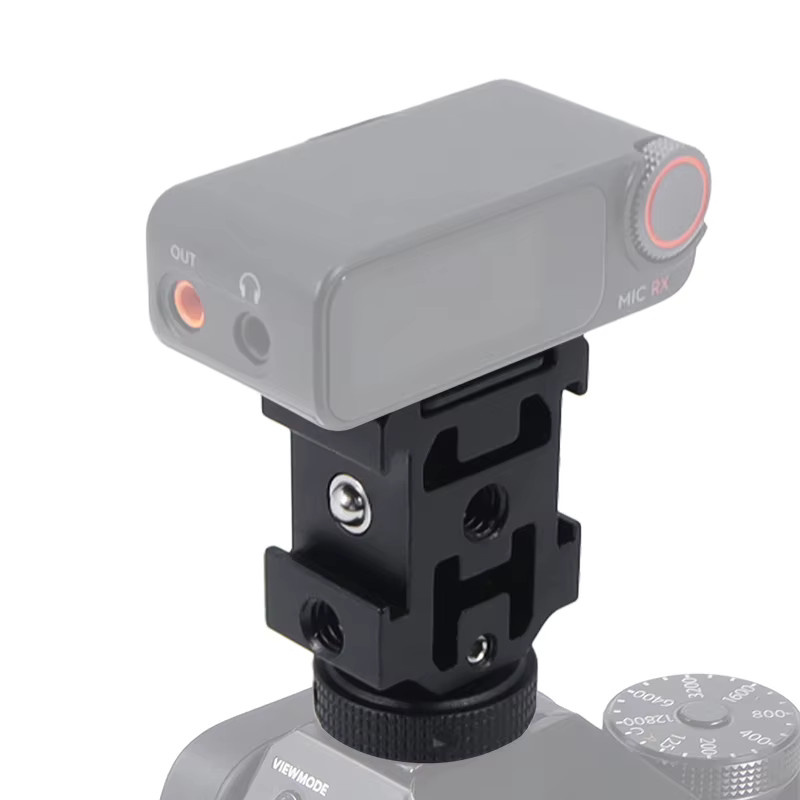 Triple Cold Shoe Mount Adapter mit 1/4 Zoll Schraube in Schwarz für Nikon Canon Sony DSLR Cage Rig und DJI MIC 2 Halterung - Bild 3