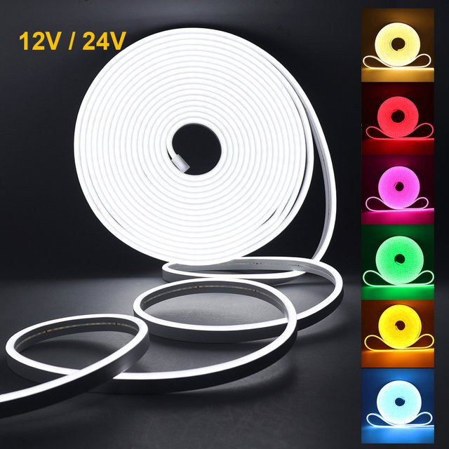 KISUFU LED Neon-Schlauch aus Silikon, wasserdichte RGB-Lichterkette in 9 Farben für Reklame und Dekoration, 12V/24V - Bild 1