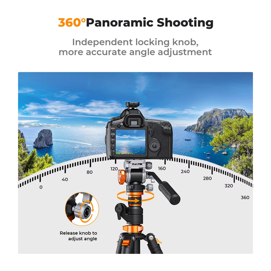 K&F CONCEPT Video-Fluidkopf Stativkopfhalterung Schwarz, belastbar bis 5 kg für Nikon Canon Leica Sony Kameras - Bild 3
