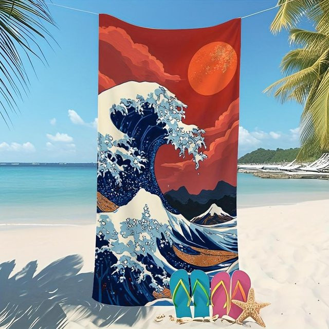Dalangpa Mikrofaserhandtuch Große Welle vor Kanagawa, schnelltrocknend und saugfähig, Multicolor, Breite: 30 cm, Höhe: 60 cm - Bild 1