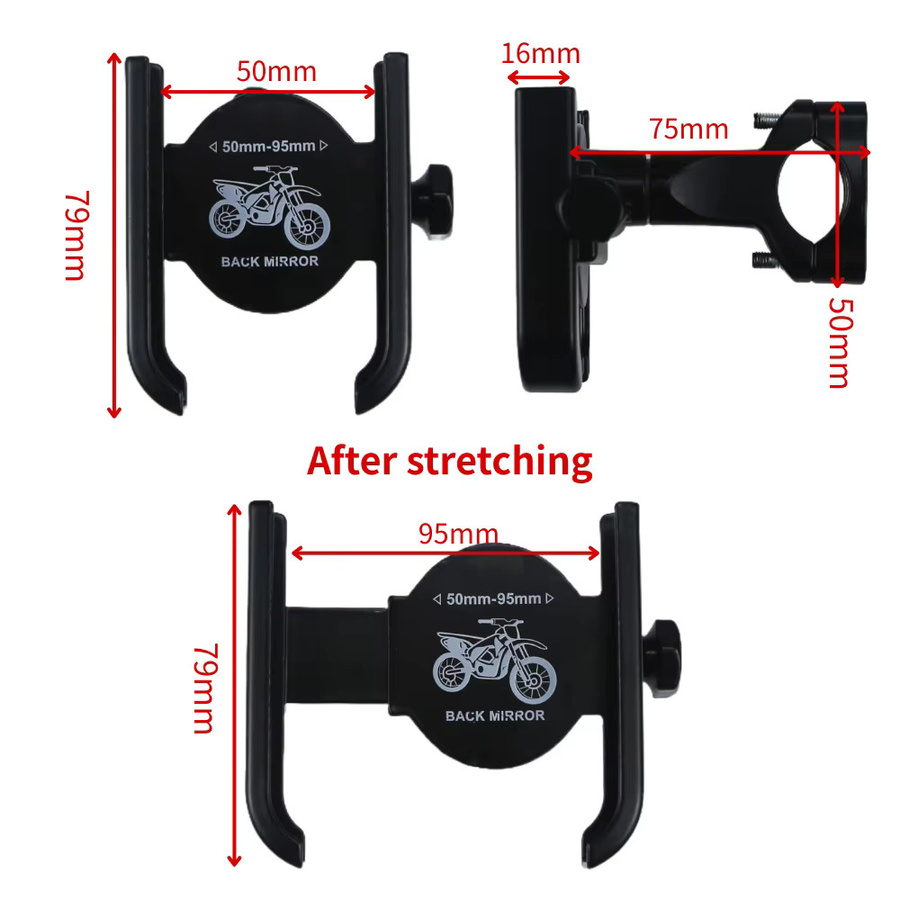 Universeller Motorrad-Telefonhalter aus Aluminiumlegierung in Schwarz mit 360 Grad Rotation für iPhone, Xiaomi, Samsung und Huawei - Bild 3