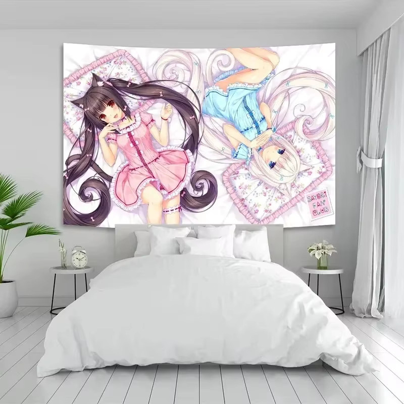 VIKAMA Nekopara Chocola Vanilla Anime Wandteppich mit niedlichen Katzenmädchen als ästhetische Wanddekoration für dein Schlafzimmer oder Wohnzimmer - Bild 1
